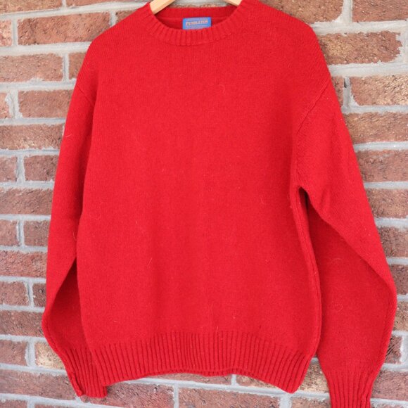 Pendleton Red Wool Sweater *100% Shetland Pure Virgin Wool * Mens Medium Vintage - Picture 6 of 16